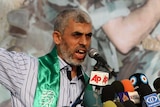 Freed Palestinian prisoner Yehiya Sinwar, a founder of Hamas' military wing, talks during a rally in the Gaza Strip in 2011.