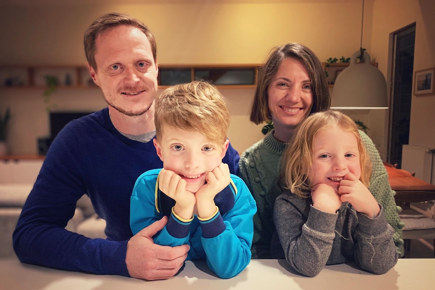 Graham Mannering, Olivia Hilton, and their children Freddie Mannering (6) and Louis Mannering (3)  in their Melbourne home.