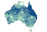 Map of Australia covered in green and blue