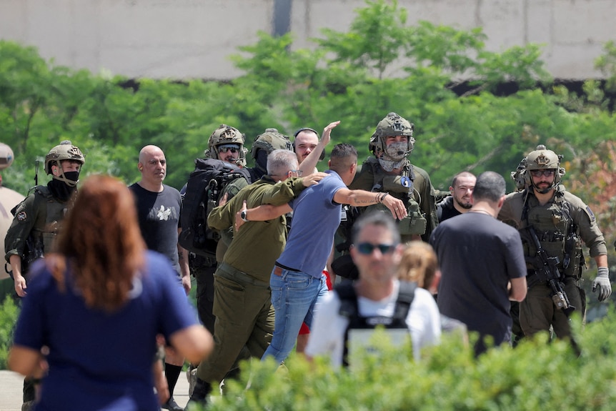 Hostages being released by Israeli military. 