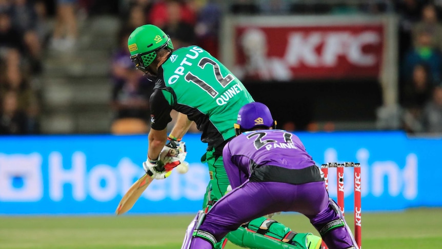 Rob Quiney of the Stars plays a shot during the BBL match between the Hobart Hurricanes and the Melbourne Stars.