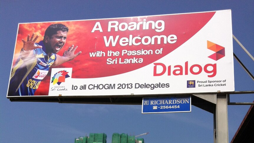 A sign welcoming political leaders to Sri Lanka for CHOGM