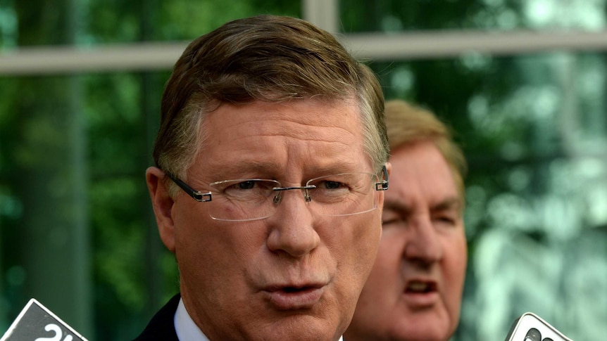 Victorian Premier Denis Napthine addresses the media at Parliament House in Canberra.