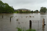 A house is surrounded by floodwaters in Raymond Terrace