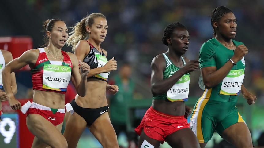 Caster Semenya leads the field in the women's 800-metre final.