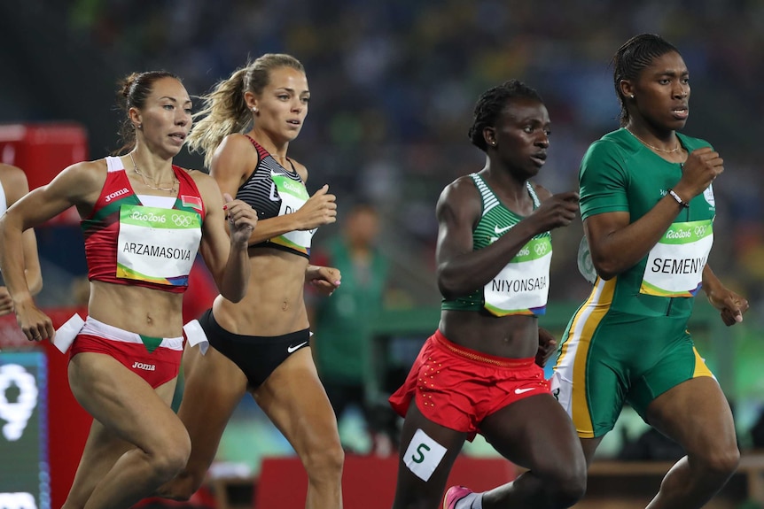 Caster Semenya leads the pack during the women's 800-metre final at the Rio Olympic Games.