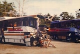 An old colour picture of a smashed bus that had been involved in a crash