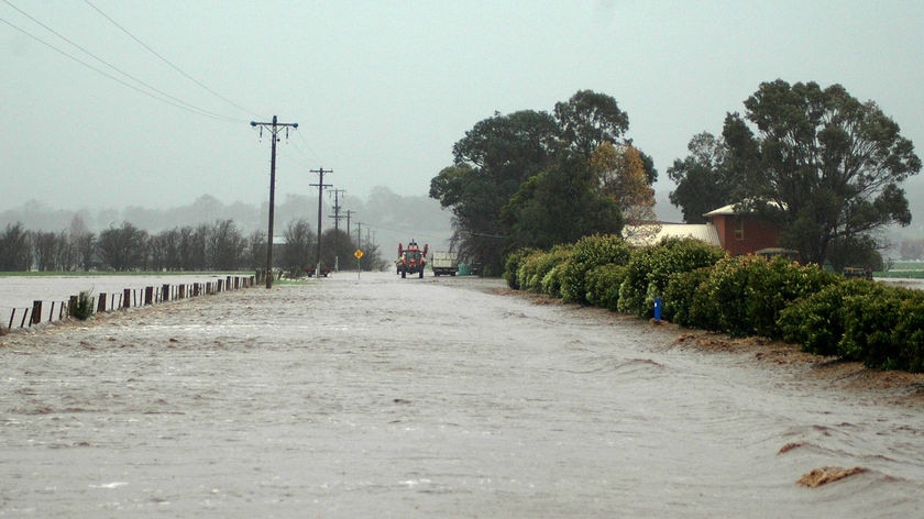 Floods cover road