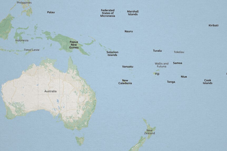 A map showing Australia relative to the Pacific.