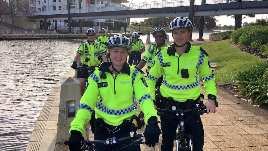 Perth Police bike team at Claisebrook, East Perth.