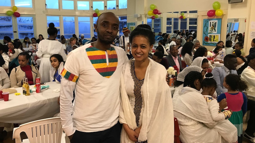 Tadiyos Mandefro (left) and Atalu Gebiresilasie at the Ethiopian New Year celebration.