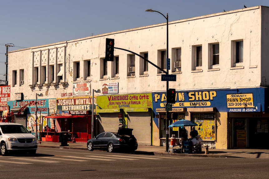 A row of shops in Vernon, Los Angeles