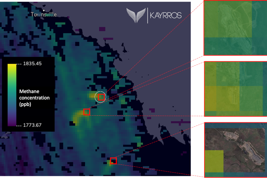 An image showing methane plumes above coal mines in the Bowen Basin.