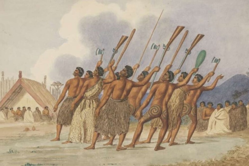 Painting of Maori war dance