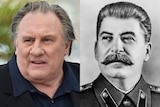 Composite image of French actor Gerard Depardieu and Soviet dictator Joseph Stalin.