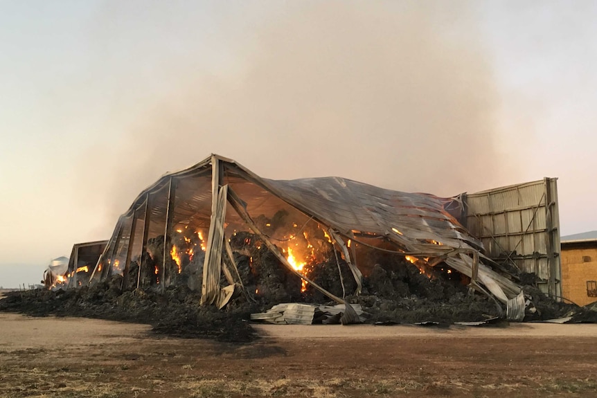 Freeling hayshed on fire