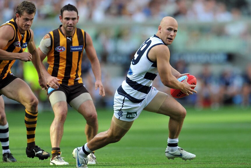 Gary Ablett playing for Geelong against hawthorn in round two, 2010.