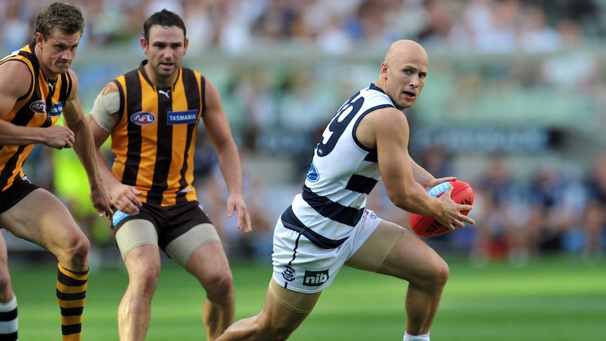 Gary Ablett playing for Geelong against hawthorn in round two, 2010.