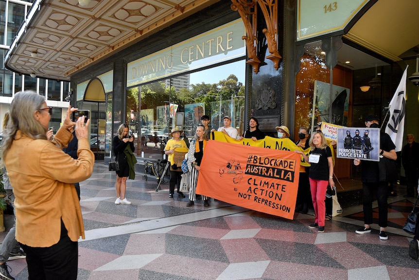 A group of protesters outside court