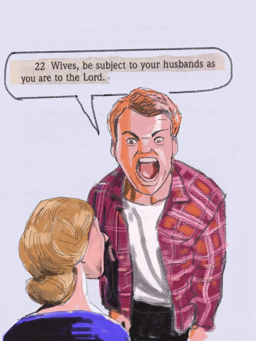 'Wives be subject to your husbands': A husband yells scripture at his wife.