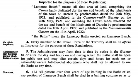 The 1922 regulations governing behaviour at the Lameroo Baths.
