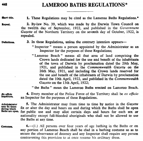 The 1922 regulations governing behaviour at the Lameroo Baths.