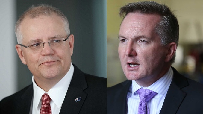 A composite image of Federal Treasurer Scott Morrison and shadow treasurer Chris Bowen, March-April 2018