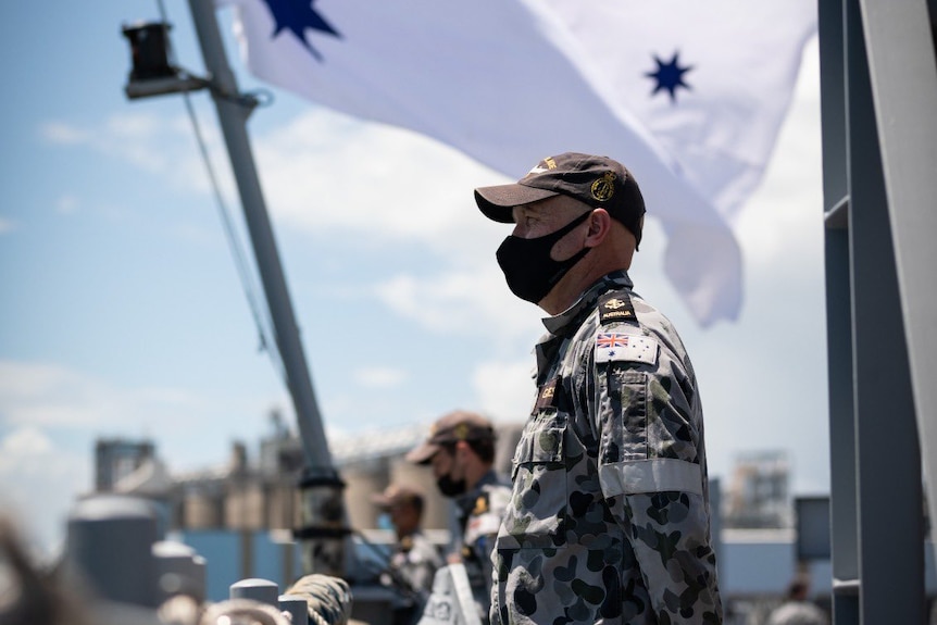 Crew on board HMAS Adelaide