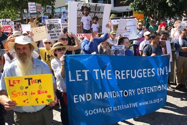 Protesters march in Brisbane's CBD