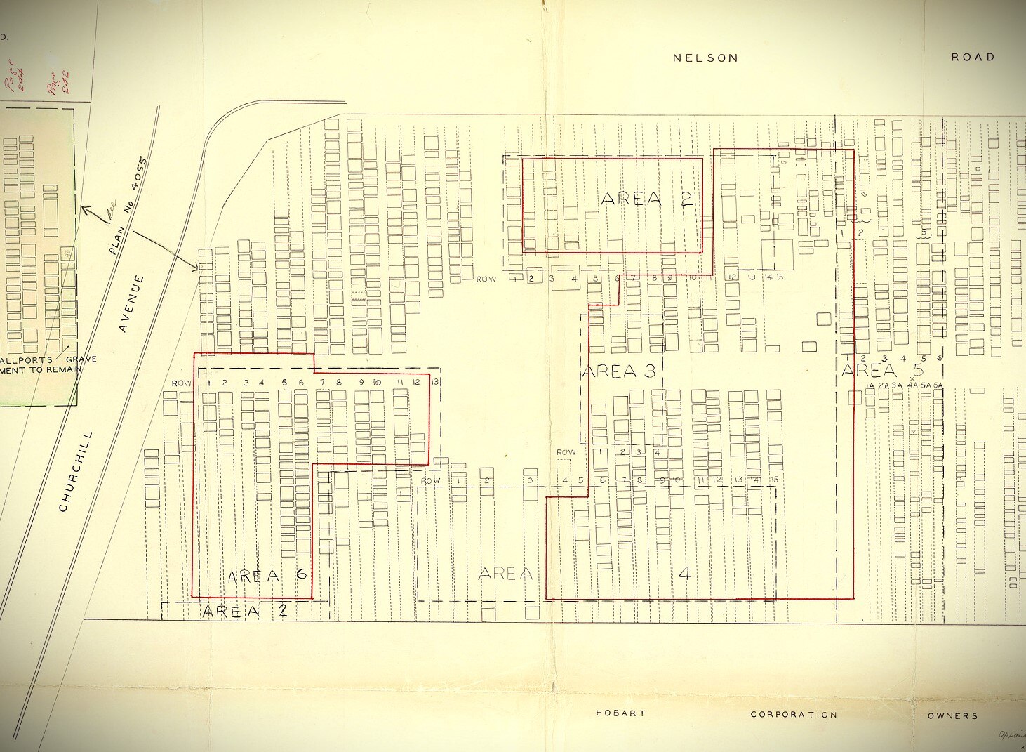 Excerpt of map of burial sites at an old cemetery.