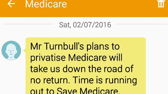 Screen capture of Medicare text message sent on election day