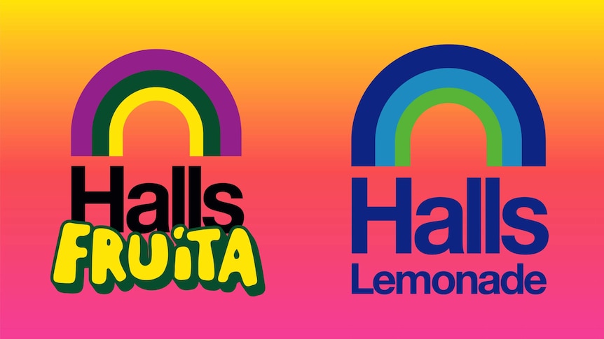 Two logos saying "Halls Fruita" and "Halls Lemonade"