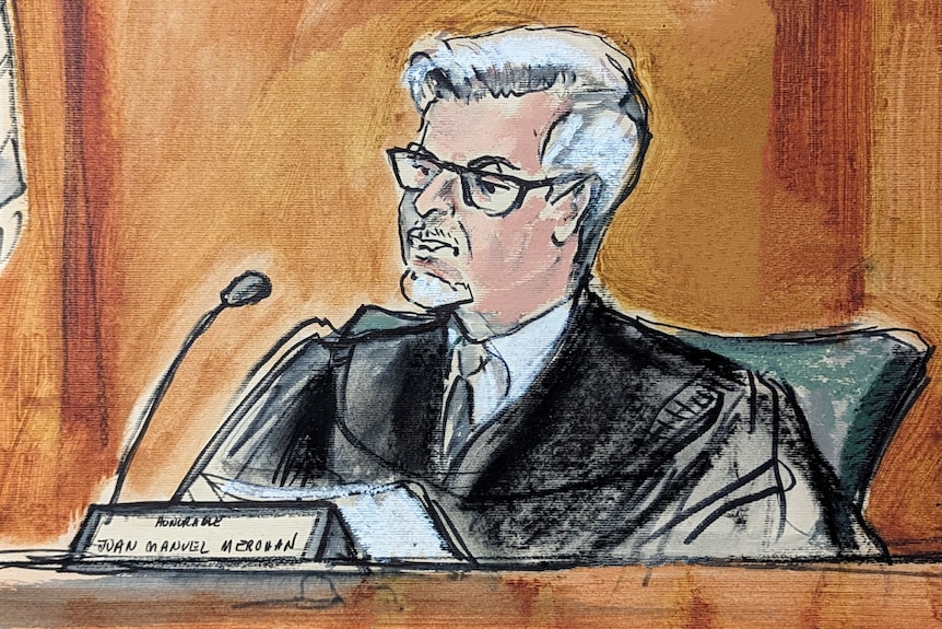 Court sketch of Judge Juan Merchan in court