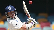 Phil Jaques ducks a Mitchell Johnson bouncer on his way to a ton for the Blues