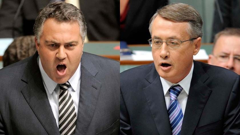 Opposition treasury spokesman Joe Hockey and Treasurer Wayne Swan