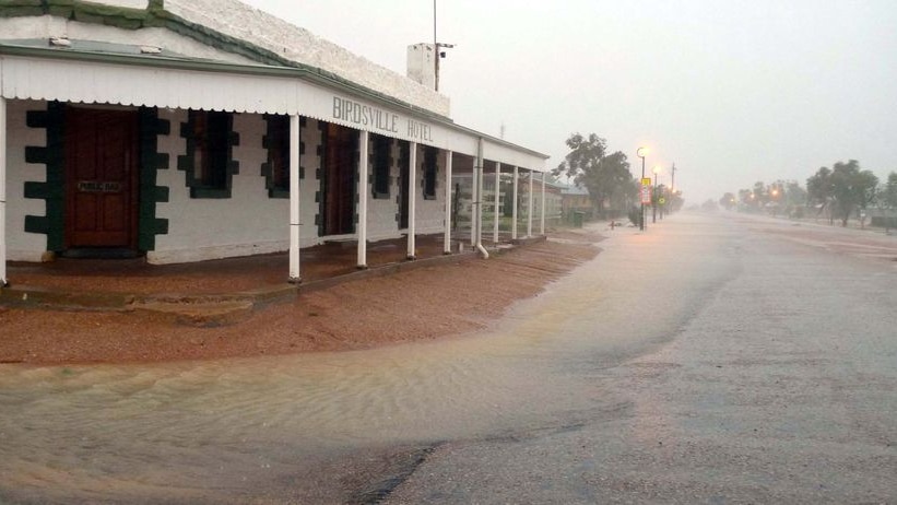 Water laps at the Birdsville Pub in the far west Queensland town after torrential rain