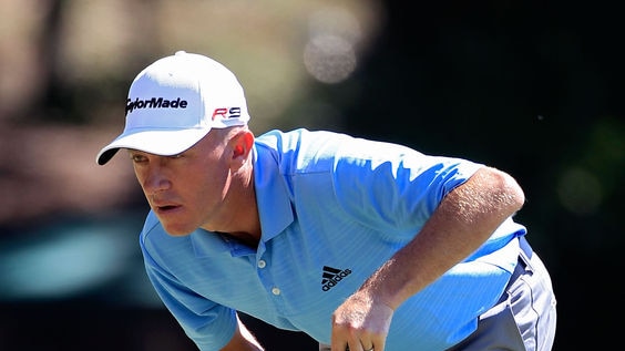 Australia's Nathan Green lines up a putt during the first round of the Viking Classic