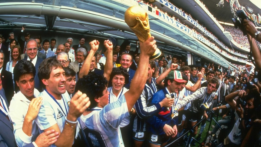 Maradona hoists up World Cup trophy in 1986