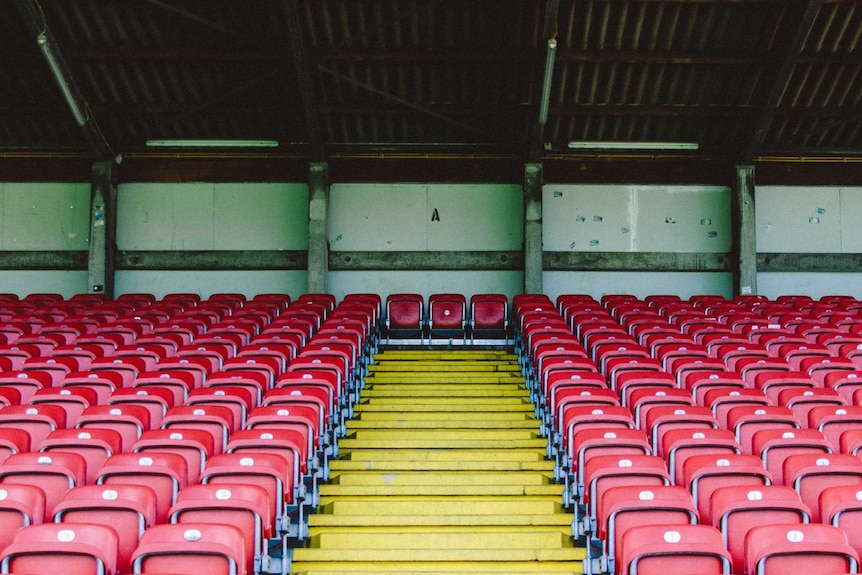 Empty seats in a stadium.