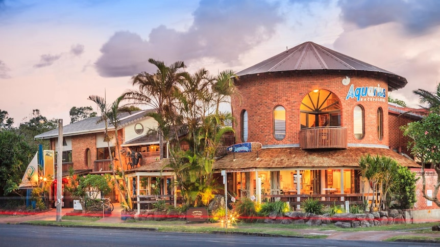 Exterior of a backpackers hostel. 