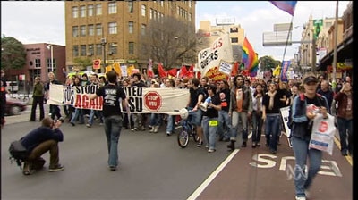 Students protesting against VSU in Sydney.