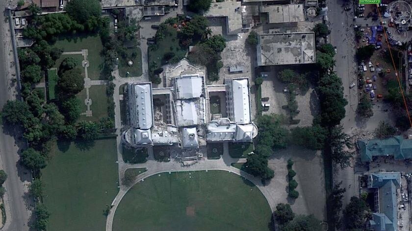 Google Earth view of the presidential palace in Haiti after the earthquake