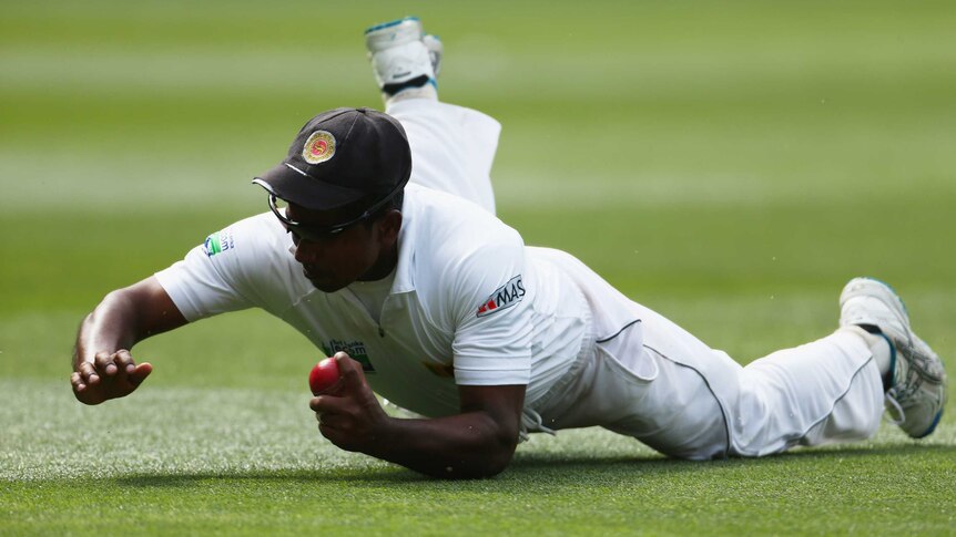 What a screamer ... Rangana Herath takes a blinder to catch Michael Hussey.