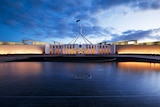 Evening sky over a white building, parliament house, in Canberra