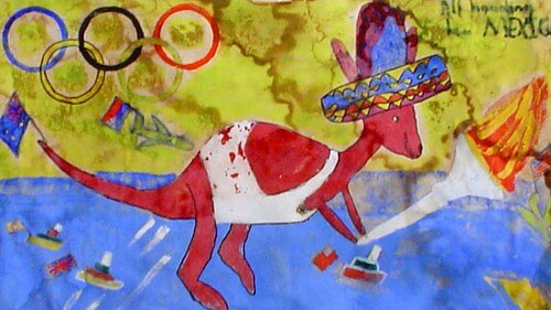 Photo of a kangaroo drawn by Andrew Rafty, aged 11 in 1968, to celebrate the Olympics in Mexico City