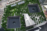 Aerial view of 9/11 memorial building in New York.