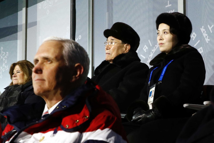 Kim Yo Jong, sister of Kim Jong Un, pictured sitting behind US Vice President Mike Pence