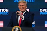 President Donald Trump speaking at a press conference