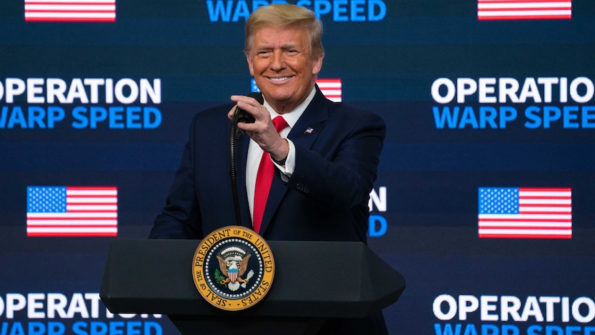 President Donald Trump speaking at a press conference