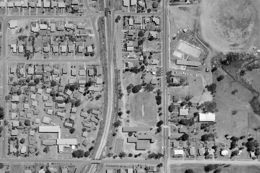 An aerial shot of Corinda in 1969